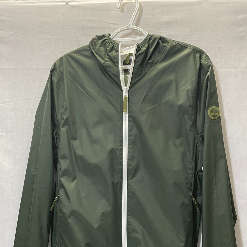 Timberland Performance Full Zip Vented Windbreaker Rain Jacket Green Hooded Sz M